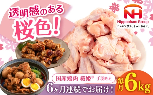 【全6回定期便】桜姫 手羽もと 計6kg（2kg×3パック）《厚真町》【東日本フード株式会社】 桜姫 国産鶏肉 鶏肉 鶏 とり肉 手羽元  冷凍 北海道 [AXBM123] 2193534 - 北海道厚真町