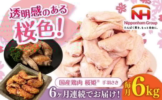 【全6回定期便】桜姫 手羽さき 計6kg（2kg×3パック）《厚真町》【東日本フード株式会社】 桜姫 国産鶏肉 鶏肉 鶏 とり肉 手羽先  冷凍 北海道 [AXBM102]