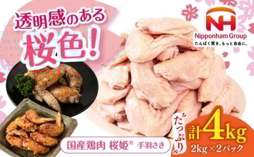 桜姫 手羽さき 計4kg（2kg×2パック）《厚真町》【東日本フード株式会社】 桜姫 国産鶏肉 鶏肉 鶏 とり肉 手羽先  冷凍 北海道 [AXBM092] 2193503 - 北海道厚真町