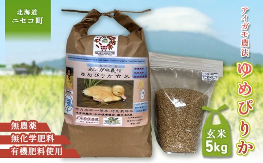 《希少！蔵出し　令和6年産米》合鴨農法ゆめぴりか 【玄米】【有機肥料/無農薬・無化学肥料･備蓄用】 令和6年度米 5kg(1kg×5袋)　水田環境鑑定・米食味鑑定士鑑定米【Yesclean農法認定品】【31166】 2188081 - 北海道ニセコ町