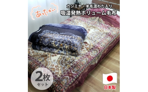 ＜シングル2枚組＞贅沢カシミヤウール混わた入り嵩高毛布  CAK-162-2P【1506842】 1410922 - 大阪府和泉市