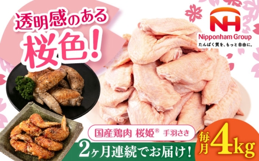 【全2回定期便】桜姫 手羽さき 計4kg（2kg×2パック）《厚真町》【東日本フード株式会社】 桜姫 国産鶏肉 鶏肉 鶏 とり肉 手羽先  冷凍 北海道 [AXBM093] 2193504 - 北海道厚真町