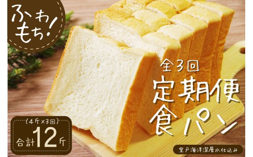 3回定期便 食パンセット[室戸海洋深層水仕込み] 4斤×3回 食パン もちもち ぱん 北海道産小麦使用 朝食 ギフト 定期便 人気 食事パン おやつ 頒布会