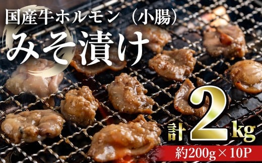 国産牛ホルモン（小腸）みそ漬け(計2kg・約200g×10パック) 牛肉 ホルモン みそ漬け【おきどき】A818