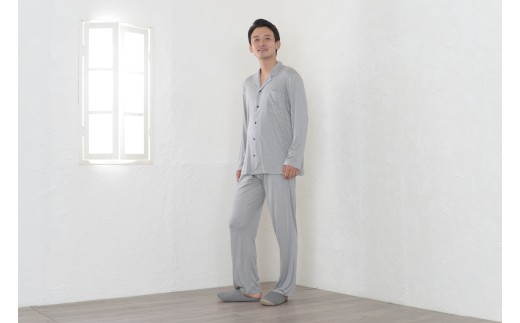 リヨセル＆シルク テーラーカラー前開き メンズパジャマ 株式会社ラブリー 滋賀県 東近江市 F-A02 紳士 男性用 ルームウェア 部屋着 上下セット 快眠 肌触りなめらか