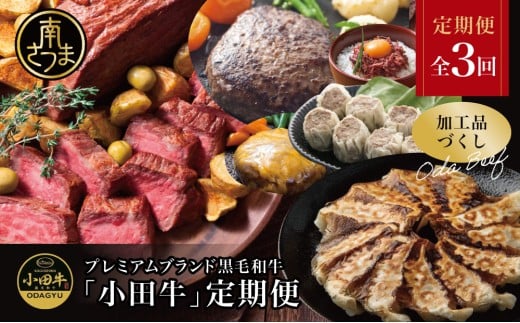 【全3回】プレミアムブランド「小田牛」定期便［加工品づくし］ 鹿児島県産 黒毛和牛 ハンバーグ コンビーフ ローストビーフ 餃子 焼売 総菜 おかず レトルト 冷凍 小田畜産 南さつま市