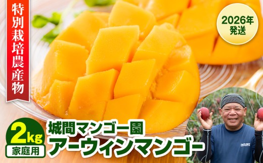 【2026年発送】城間マンゴー園　家庭用　アーウィンマンゴー2kg　特別栽培農産物