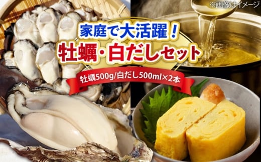 特選 牡蠣三昧！【生牡蠣】広島牡蠣 むき身500g／がきんちょの白だし500ml×2本 魚介類 海鮮 牡蠣 むき身 かき カキフライ カキ ギフト 広島県産 人気 送料無料 江田島市/株式会社門林水産 [XAO056]