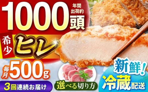 【全3回定期便】ええやんさくらポーク 小林ファーム 豚肉 ヒレ 500g   /亀山市/小林ファーム 冷蔵 ヒレ [AMAB029]