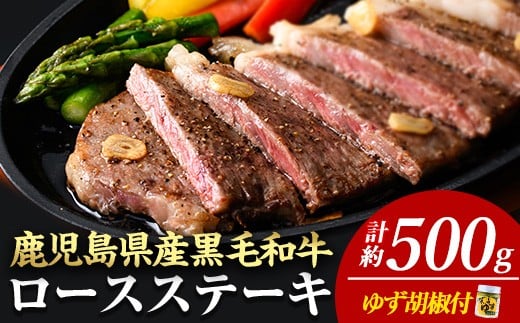 ＜14営業日以内に発送！＞＜2枚・計約500g＋ハンバーグ2個＞4等級以上！鹿児島県産黒毛和牛ロースステーキ2枚セット 黒毛和牛 ステーキ 冷凍【ナンチク】B1-01-v04 1146341 - 鹿児島県曽於市