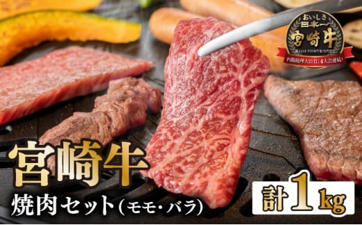 KU031-2＜宮崎牛＞宮崎牛の焼肉セット 計1kg(モモ600g、バラ400g) 【KU031】 2196031 - 宮崎県串間市