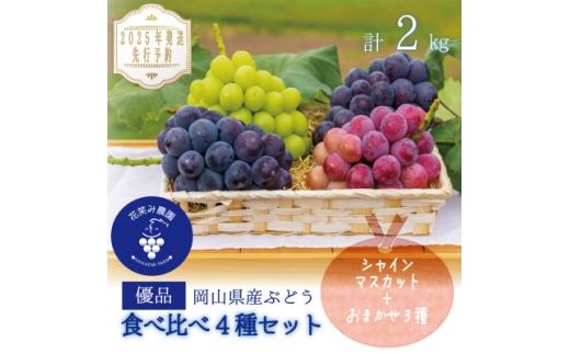 岡山　花笑み農園のブドウ『食べ比べ4種』シャイン入り2kg(4房)優品　4M-2優＜9月中旬～出荷＞【1593520】 2198302 - 岡山県津山市
