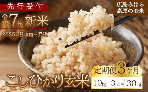 【先行受付】■3か月定期便■ 令和7年新米 コシヒカリ 玄米10kg 2025年9月頃～発送 お米 米 ごはん ご飯 広島県 三原市 220011 2162603 - 広島県三原市