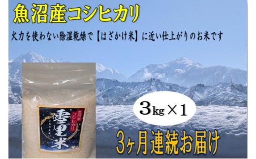 生産者直送!魚沼産コシヒカリ[雪里米 ふるさとまい] 精米 3kg 3ヶ月連続お届け