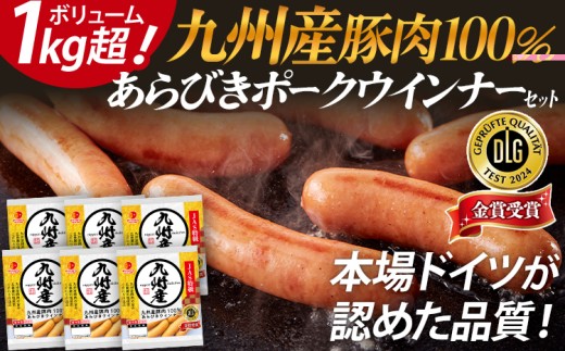 ボリューム1.056kg 九州産豚肉100％あらびきポークウインナーセット 6パック あらびき ポークウインナー 九州産 五島灘の塩 天然羊腸 ジューシー ドイツ 金賞 福岡県 福岡 九州 グルメ お取り寄せ