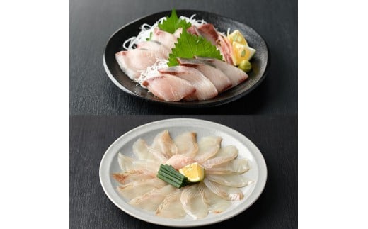 ハマチ ・ かぼすヒラメ 刺身 セット (合計320g・ハマチ100g×2皿、かぼすヒラメ 60g×2皿、醤油30ml×4個) ひらめ タレ はまち 魚 魚介 鮮魚 海鮮 刺し身 小分け 【opbe008】【水元】 2200526 - 大分県大分県庁