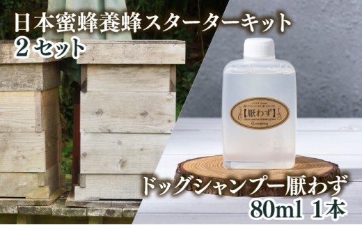 P-F1 サポートも致します「日本蜜蜂養蜂スターターキット」2個セット＆携帯用「ドッグシャンプー　厭わず」80ml【Qcompany】 230174 - 宮崎県串間市