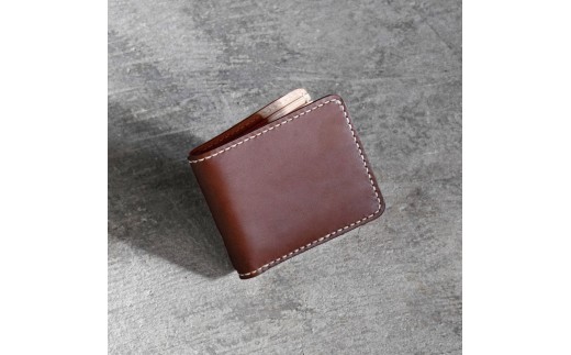栃木レザー使用｜滑らか本革二つ折り財布｜Half wallet 01｜チョコ｜minca（全4色）