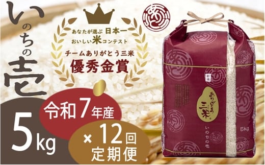 [№5882-0398]【令和7年】【定期便】5kg×12回 新潟産いのちの壱コンテスト受賞者の米 新潟県 田上町