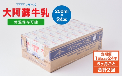 【5ヶ月毎2回定期便】 牛乳 大阿蘇牛乳 250ml 計48本 牛乳 定期便 常温保存 常温 らくのうマザーズ 大阿蘇牛乳 1ケース 250ml×24本 生乳100% ミルク 成分無調整牛乳 1155244 - 熊本県宇城市