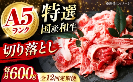 【全12回定期便】国産和牛切落し 600ｇ 肉 お肉 国産 和牛 切り落とし 冷凍 ギフト ストック A5ランク 12ヶ月 肉 お肉 国産 和牛 牛肉 切り落とし 冷凍 ギフト ストック 大阪府高槻市/株式会社ミートモリタ屋 [AOAI025] 1604596 - 大阪府高槻市