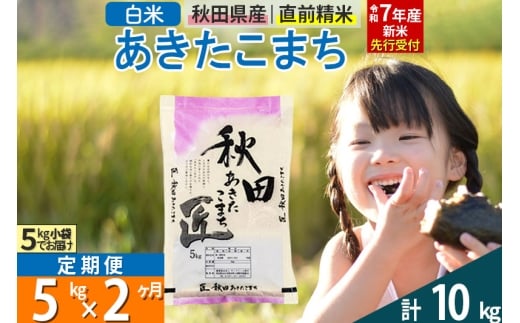 【白米】＜令和7年産 新米予約＞ 《定期便2ヶ月》秋田県産 あきたこまち 5kg (5kg×1袋)×2回 5キロ お米  新米