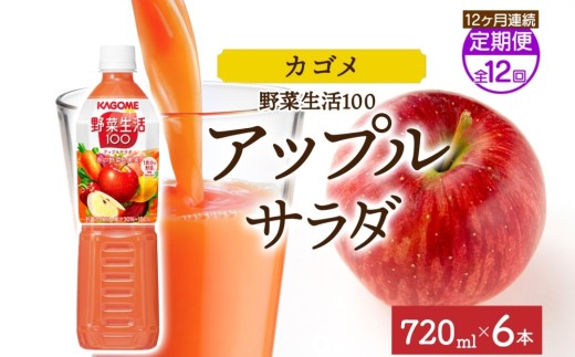 【定期便】12ヵ月連続野菜生活100 アップルサラダ 720mlPET ns038-073 【ペットボトル 野菜 果実 りんご ミックスジュース β-カロテン フルーティー 赤野菜 KAGOME】 2242941 - 栃木県那須塩原市