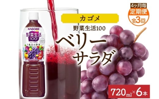 【定期便】4ヵ月毎全3回野菜生活100 ベリーサラダ 720mlPET ns038-074 【ペットボトル 野菜 果実 ベリー ミックスジュース β-カロテン フルーティー 紫野菜 KAGOME】