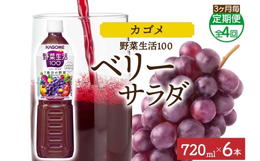 【定期便】3ヵ月毎全4回野菜生活100 ベリーサラダ 720mlPET ns038-075 【ペットボトル 野菜 果実 ベリー ミックスジュース β-カロテン フルーティー 紫野菜 KAGOME】