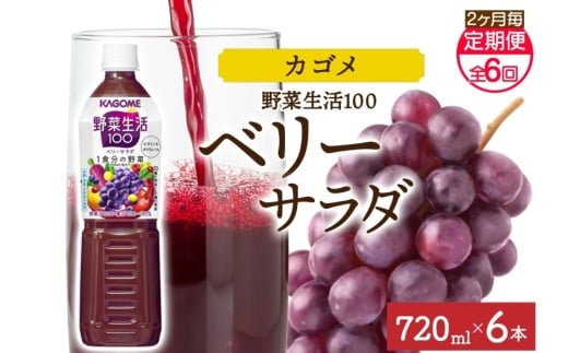 【定期便】2ヵ月毎全6回野菜生活100 ベリーサラダ 720mlPET ns038-076 【ペットボトル 野菜 果実 ベリー ミックスジュース β-カロテン フルーティー 紫野菜 KAGOME】