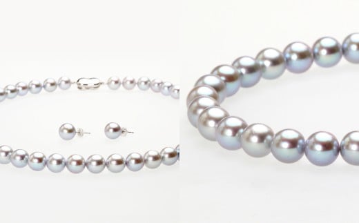 あこや真珠 (8.5ー9mm珠、グレー系) ネックレス & ピアス セット