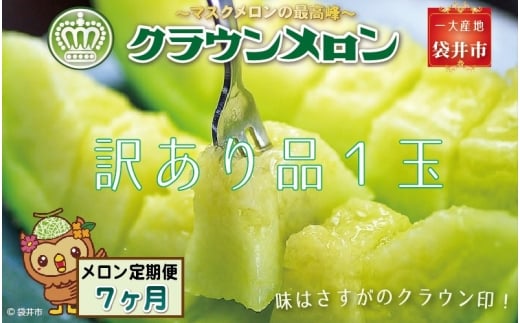 【7ヶ月定期便】クラウンメロン（訳あり）1玉入 メロン デザート グルメ 果物 フルーツ 季節の果物 スイーツ 袋井市 静岡県