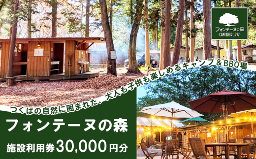 キャンプ&バーベキュー「フォンテーヌの森」 施設利用券 30,000円分【 キャンプ バーベキュー BBQ 夏休み GW 子供 家族 お出かけ 茨城県 つくば市 】