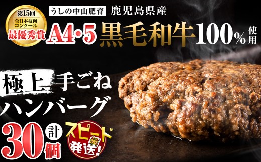 【入金確認後、2週間以内に発送も可能】＜期間限定規格＞＜A4・A5等級＞鹿児島県産黒毛和牛100%使用極上手ごねハンバーグ計4.5kg(150g×30個) d0-033