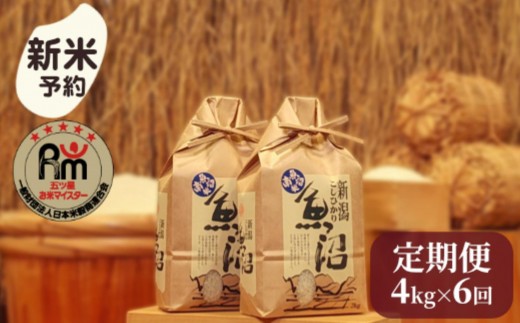 【新米予約】令和７年産「五つ星お米マイスター」の南魚沼産コシヒカリ　精米４kg（２kg×２個）×6回（毎月定期便）【2025年10月上旬より順次発送予定】
