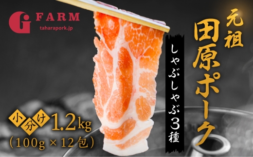 【12回 定期便】国産 豚肉 食べ比べ 400g × 3 計 1.2kg しゃぶしゃぶ用 ロース 肩ロース バラ 冷凍 田原ポーク 小分け 100g ずつ 個包装 定期便 12か月 肉 2241752 - 愛知県田原市