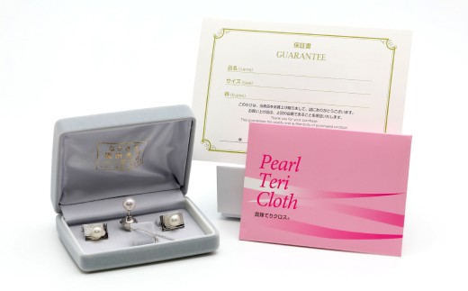 【数量限定】 あこや真珠 (8mm、9mm珠) タイタック ＆ カフス セット WG パール ／ ネクタイピン タイピン