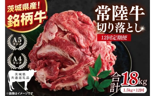 【茨城県共通返礼品】【12ヶ月定期便】大容量！常陸牛切り落とし 1.5kg（500g×3）【黒毛和牛 国産 銘柄牛 牛肉 肉 冷凍 茨城県産】(81-33) 2219856 - 茨城県阿見町