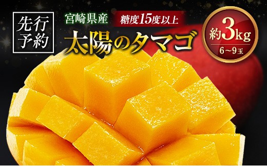 ≪先行予約≫ 宮崎県産 完熟マンゴー「太陽のタマゴ」約3kg 計6～9玉 2026年発送 ブランド 南国 トロピカル フルーツ 果物 くだもの 化粧箱入り