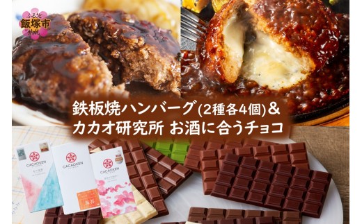 鉄板焼ハンバーグ(2種各4個)＆カカオ研究所 お酒に合うチョコ【B4-064】