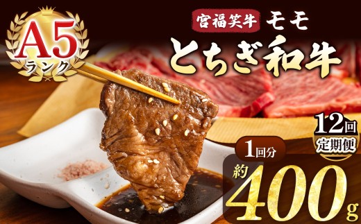 【定期便12回】宮福笑牛(とちぎ和牛) A5 モモ焼き肉 約400g  | 定期便 牛肉 和牛 焼き肉 やきにく 焼肉 焼肉用 モモ肉 もも肉 モモ もも 旨味 美味しい 肉 お肉 栃木県共通返礼品 栃木県 真岡市