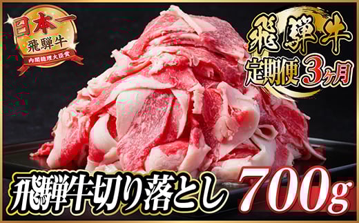 ＜毎月定期便＞飛騨牛　切り落とし　約700g＜冷蔵便＞全3回【4055017】