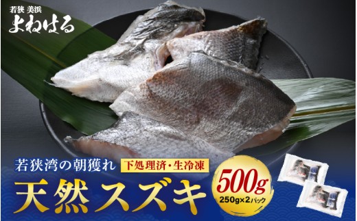 若狭湾の朝獲れ 天然 スズキ 約500g (約250g×2パック) 下処理済!生冷凍!だから人気!【 鮮魚 魚介類 海鮮 下処理 小分け 冷凍 切り身 簡単調理 手軽 白身 焼き物 煮つけ 鍋 】[m17-a072] 1974293 - 福井県美浜町