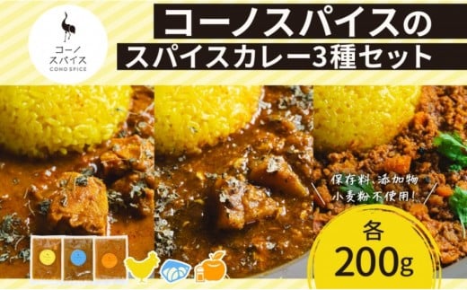 コーノスパイス スパイスカレー3種セット チキンカレー サバと大根のカレー キーマカレー 各200gパック 小麦粉不使用 グルテンフリー CONO SPICE コーノコーラ 愛知県 名古屋市 2222054 - 愛知県名古屋市