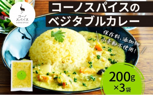 コーノスパイス ベジタブルカレー 200g×3パック スパイスカレー 和風出汁 クリーミー ココナッツ 小麦粉不使用 グルテンフリー カレーライス CONO SPICE コーノコーラ 愛知県 名古屋市 2222062 - 愛知県名古屋市