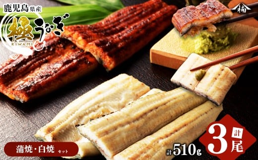【家計応援】＜きざみ鰻付き！＞楠田の極うなぎ 蒲焼き2尾・白焼き1尾170g以上×3尾(510g以上) b2-038