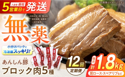 12回 定期便 あんしん豚 ブロックセット 約1.8kg 豚肉 ロース モモ カタ 国産 白川町
