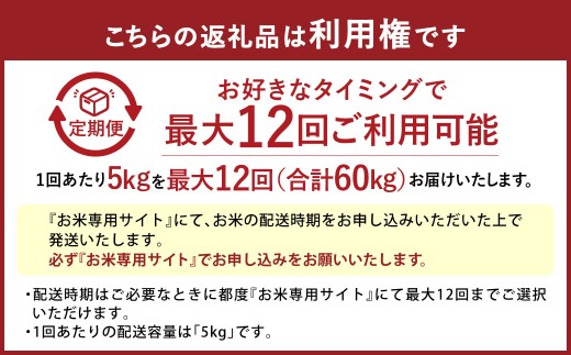 【定期便 12回分】らくらくお米便 一俵コース 合計 60kg 利用権 5kg×12回