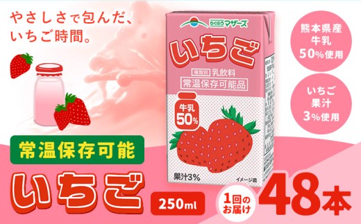 常温保存可能 いちご  【1回】250ml×48本 合同会社たべたせいか《30日以内に出荷予定(土日祝除く)》 いちごミルク いちご果汁 苺 イチゴ 牛乳 乳飲料 ジュース ドリンク 熊本県産 国産 九州 熊本県 菊池市 送料無料 2244346 - 熊本県菊池市