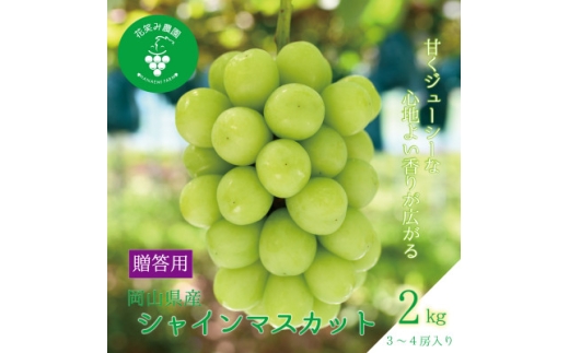 岡山　花笑み農園の『シャインマスカット』贈答用　約2kg(3～4房)　S-2＜9月下旬～順次発送＞【1650757】 2226568 - 岡山県新庄村
